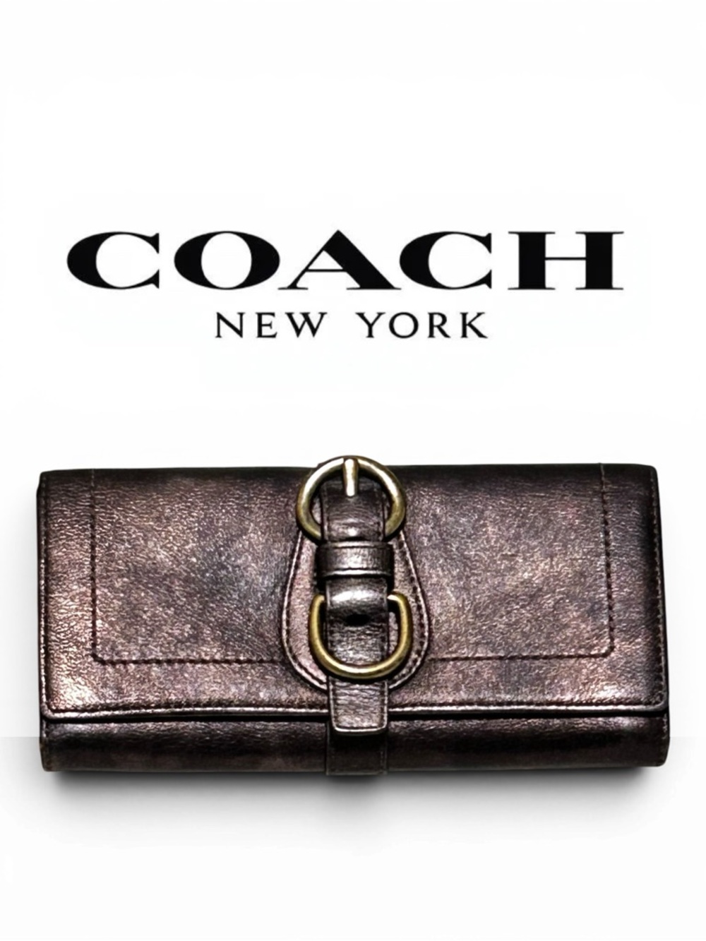 COACH Garcia Legacy Distressed/Textured Leather Trifold Long Wallet in Bronze